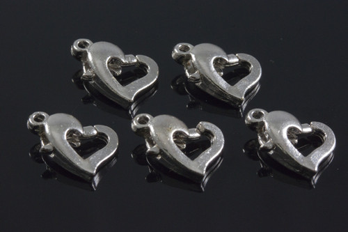 12mm Heart Lobster Silver Plated Clasps 5pcs. [y671a]