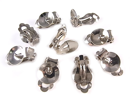 15mm With 10mm Flat Pad Clip Earring Brass Silver Plated 10Pcs. [y303b]