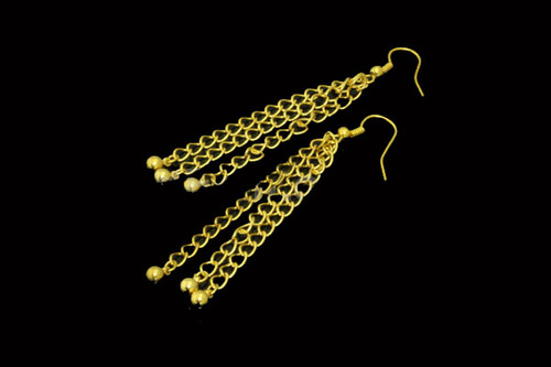 14K Gold Plated 70mm Chain Earring 2pcs. [y677a]