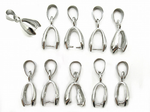 20mm Silver Plated Ice Pick Bail Pendant Setting 10mm Grip Length 10pcs. [y613b]