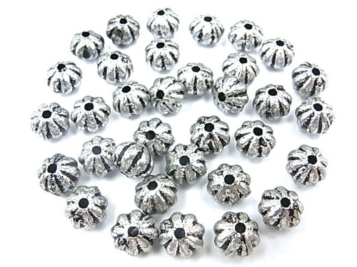 6x8mm Silver Plated Plastic Melon Beads 40pcs [y513a]