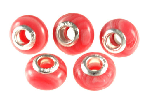 10x14mm Rhodochrosite European Beads With Silver Plated (5mm Hole) 1pc synthetic [y413b]