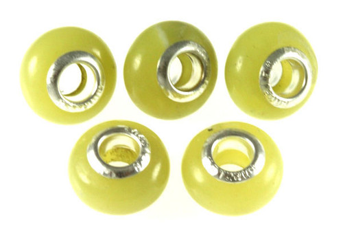 10x14mm Lemon Agate European Beads With Silver Plated (5mm Hole) 1Pc. [y412b]