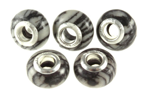 10x14mm Zebra Agate European Beads With Silver Plated (5mm Hole) 1Pc. [y414a]