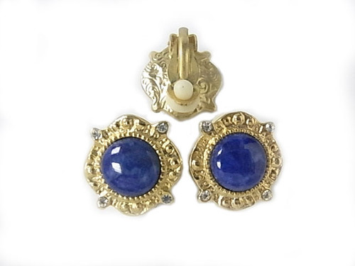 18mm Lapis Lazuli & Cubic Zircon Clips Earring [y409f]