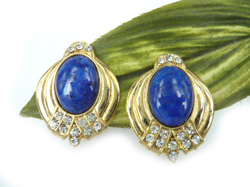 20x26mm Lapis Lazuli Clip Earring With Cubic Zirconia [y409d]