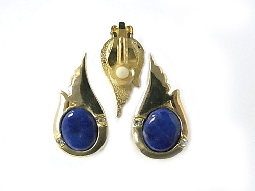 16x32mm Lapis Lazuli & Cubic Zircon Clips Earring [y409c]