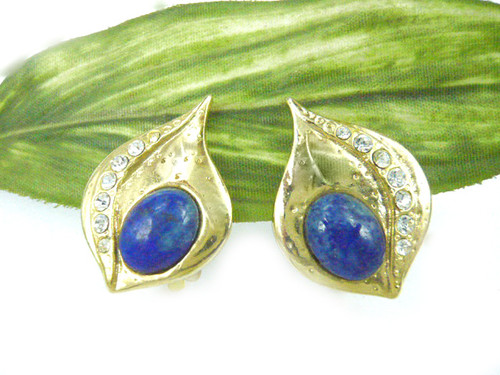 18x28mm Lapis Lazuli Clip Earring With Cubic Zirconia [y409e]
