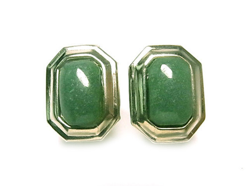 16x20mm Green Aventurine Octagon Surgical Steel Post Earring [y333a]