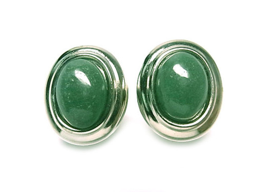 18x20mm Green Aventurine Oval Surgical Steel Post Earring [y337a]