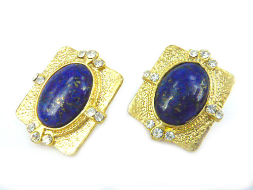 20x25mm Lapis Lazuli Clip Earring With Cubic Zirconia [y409a]