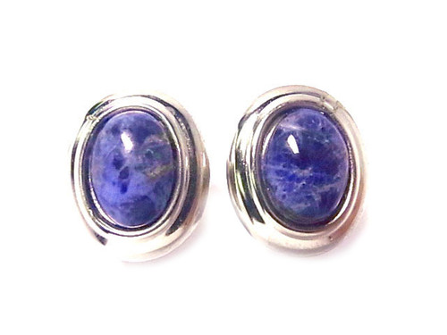 18x20mm Sodalite Oval Surgical Steel Post Earring [y338d]