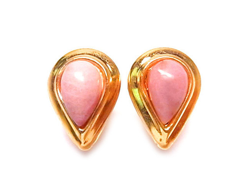 16x22mm Rhodonite Pear Surgical Steel Post Gold Plated Earring [y331d]