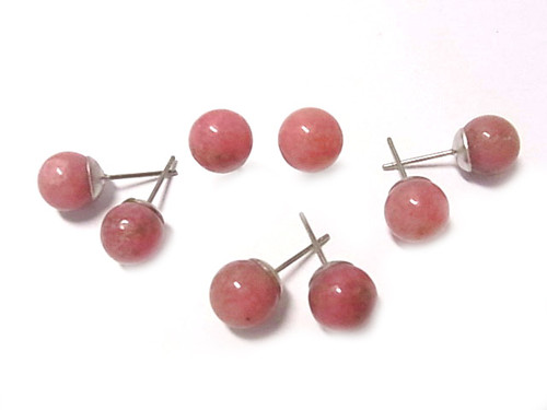 8mm Rhodonite Round Bead Earring [y342a]