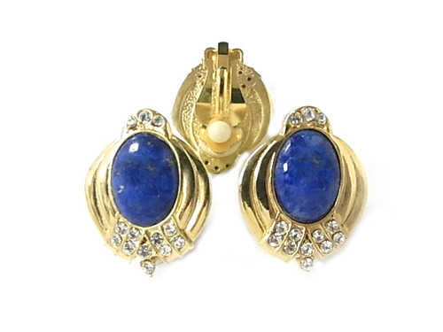 20x26mm Lapis Lazuli & Cubic Zircon Clips Earring [y408n]