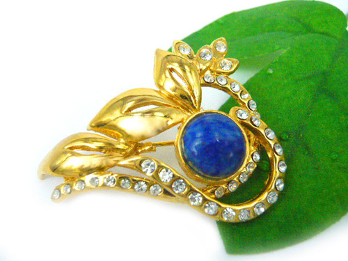 32x40mm Natural Lapis Lazuli Brooch With Cubic Zirconia [y409b]
