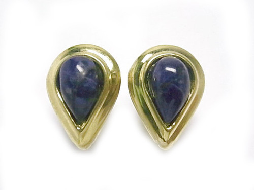 16x22mm Sodalite Pear Surgical Steel Post Gold Plated Earring [y331a]