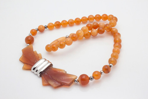 72x25mm Amber Horn Necklace 18" with 925 Silver Setting [z5291]