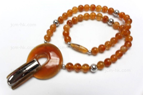 40x65mm Amber Horn Necklace 18" with 925 Silver [z7562]