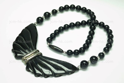 32x48mm Buffalo Horn Onyx Beads 925 Sterling Silver Necklace 18" [z7712]
