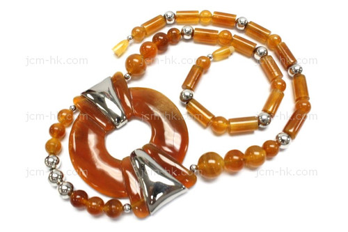 75x58mm Amber Horn Necklace 18" with 925 Sterling Silver [z7736]
