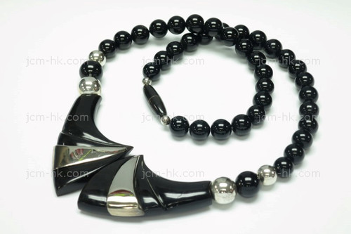 75X32mm Buffalo Horn Necklace 18" With 925 Silver Setting [z1780]