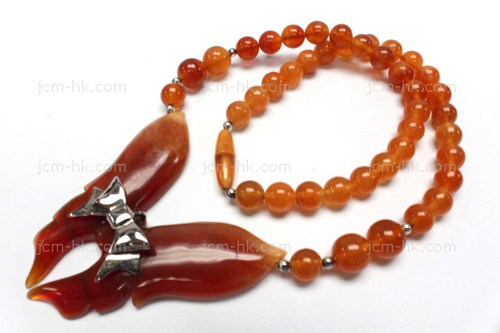 80x65mm Buffalo & Amber Horn Butterfly Necklace 18" with 925 Silver [z7530]