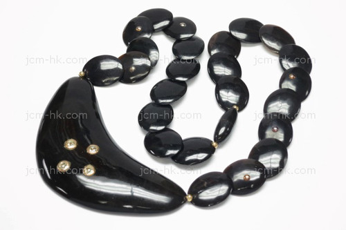 88x38mm Buffalo Horn Onyx Beads 14k 585 Gold Necklace 18" [z7719]