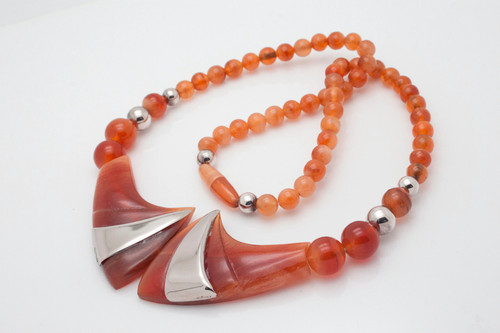 75x32mm Amber Horn Necklace 18" with 925 Silver [z7506]