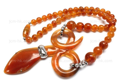 26x36mm Amber Horn Snake Necklace 18" with 925 Silver [z7585]