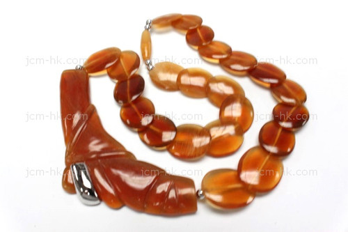 32x55mm Amber Horn Necklace 18" with 925 Silver [z7596]