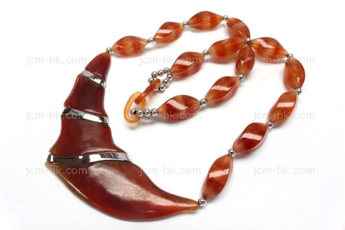 38x26mm Amber Horn Necklace 18" with 925 Silver [z7599]