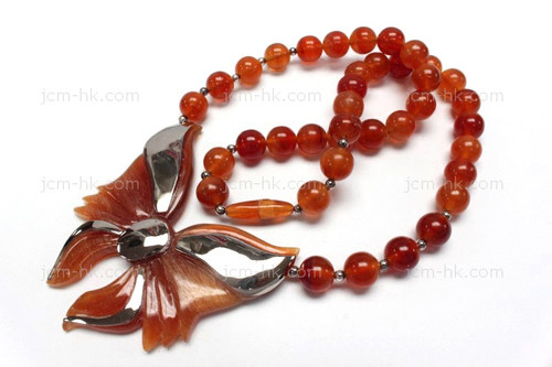 40x26mm Amber Horn Butterfly Necklace 18" with 925 Silver [z7604]