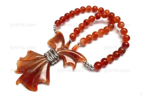 35x40mm Amber Horn Necklace 18" with 925 Silver [z7612]