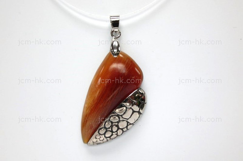 25x40mm Amber Horn Designer Bead Pendant with 925 Silver Setting [z5257]