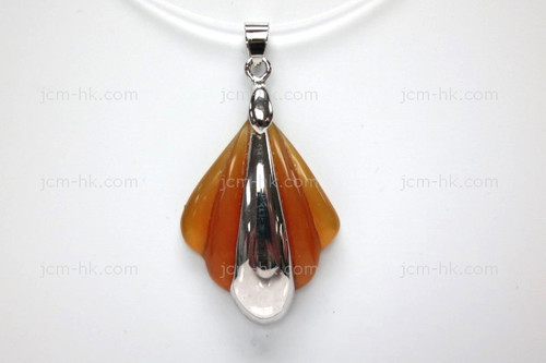 25x32mm Amber Horn Designer Bead Pendant with 925 Silver Setting [z5260]