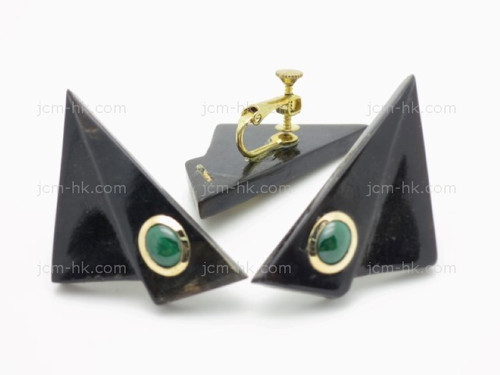 22X45mm Buffalo Horn Earring With Malachite & 14K 585 Gold Ring [z1713]