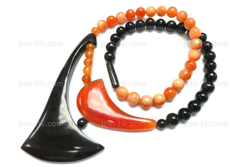 26x38mm Amber & Buffalo Horn Necklace 18" [z7508]