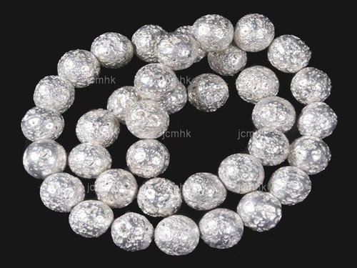 10mm Volcano Lava Silver Round Beads 15.5" coated [10kes]