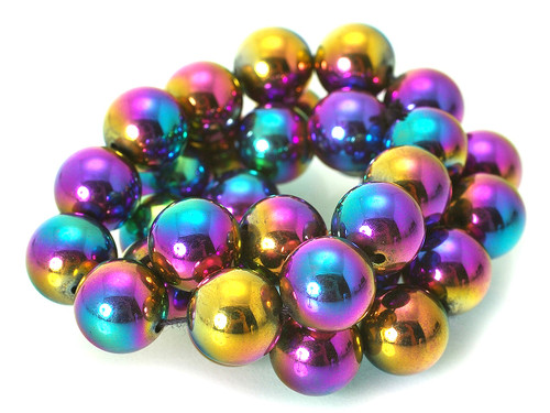 10mm Hematite Rainbow Round Beads 15.5" synthetic [10a21r]