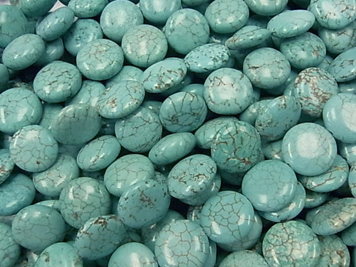 14mm Blue Turquoise Puff Coin Beads 15.5" stabilized [t4b14]