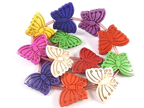 30x40mm Mix Magnesite Carved Butterfly Beads 15.5" 13pcs. [t422x]