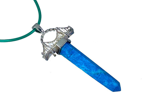 925 Sterling Silver 50mm Golden Gate Bridge Turquoise Howlite Healing Crystal Point Pendant [y821a]