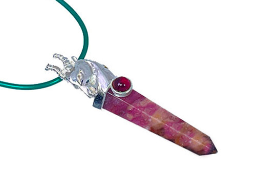 925 Sterling Silver 45mm Rhodonite Healing Crystal Point Pendant [y739-r14]