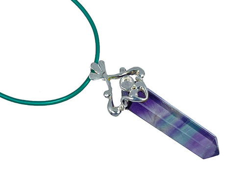 925 Sterling Silver 45mm Fluorite Healing Crystal Point Pendant [y731-r8]