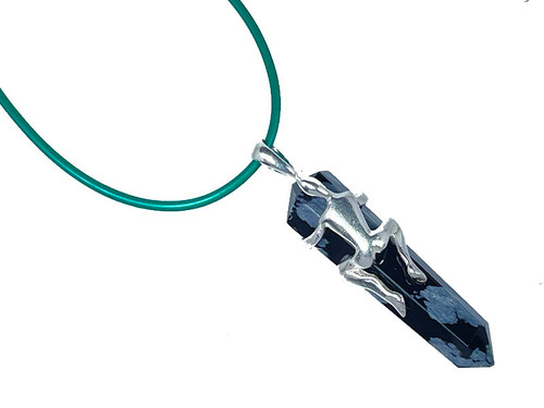 925 Sterling Silver 45mm Snowflake Obsidian Healing Crystal Point Pendant [y734-b25]
