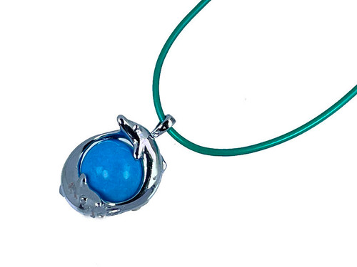 25mm Twin Dolphin Pendant With 12mm Turquiose Howlite Ball [y744-d21]