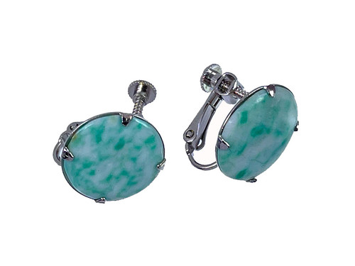 16mm China Jade Screw Clip On Silver Plated Earring [y301b-a27]