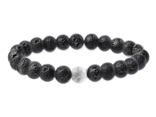 4mm Volcano Black Lava Elastic Bracelet 7.5" natural [b1d50w]