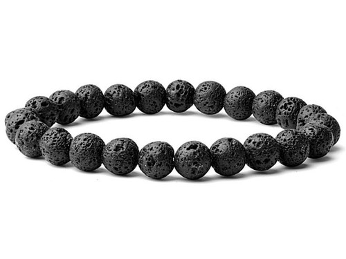 6mm Volcano Black Lava Elastic Bracelet 7.5" natural [b2d50]